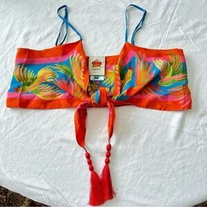 Farm Rio Rare Painted Birds Scarf Top NWT Women's Size Large